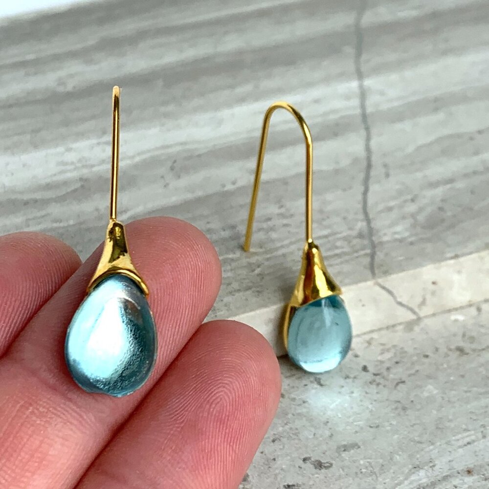 NEW~ Anthropologie Blue Stone Drop Earrings - Picture 5 of 7